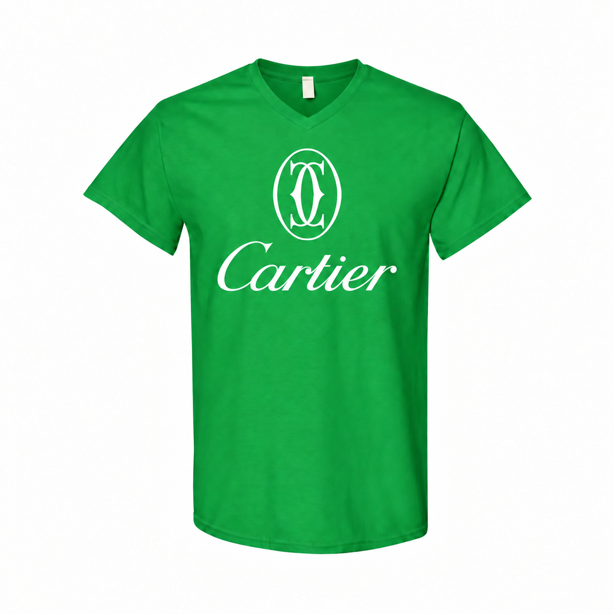 Men's Cartier Cotton V-Neck T-Shirt - green with small tear-away neck tag
