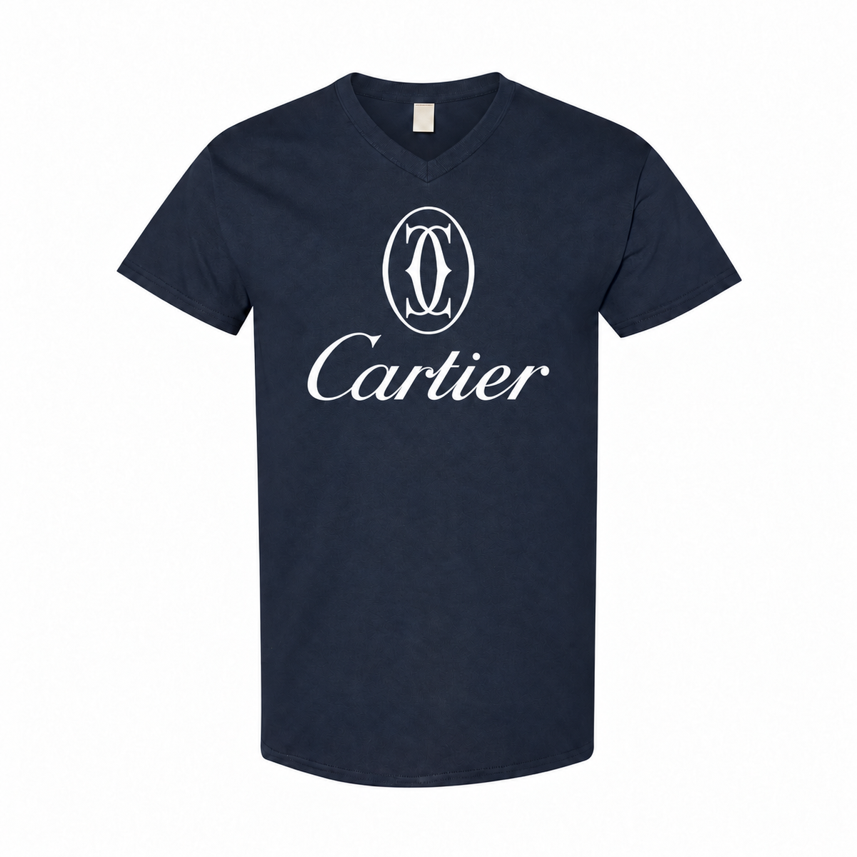 Men's Cartier Cotton V-Neck T-Shirt - navy with small tear-away neck tag