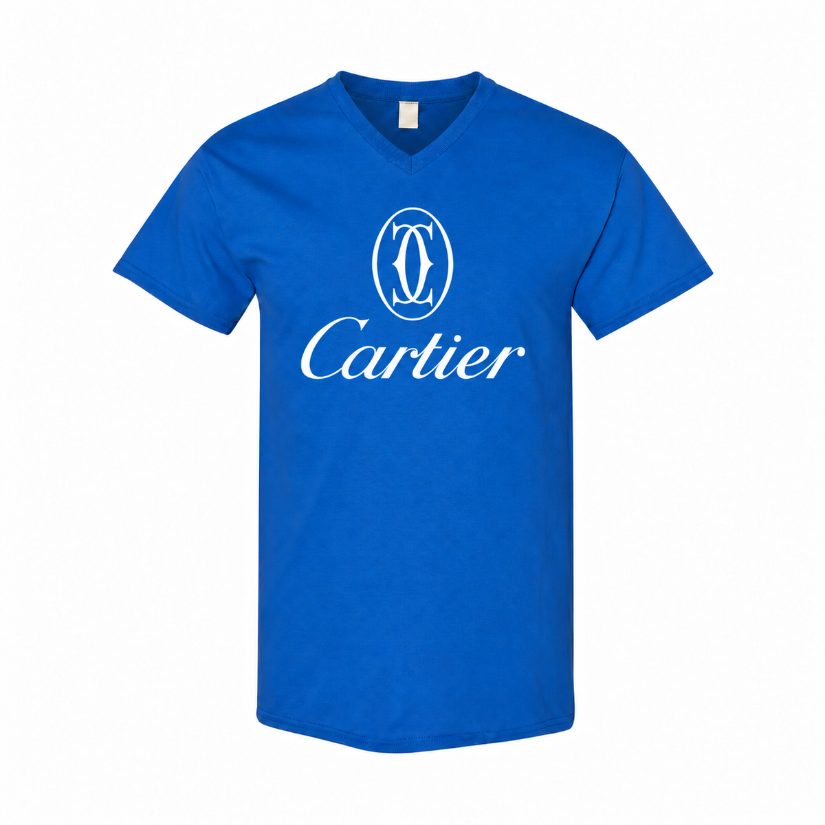 Men's Cartier Cotton V-Neck T-Shirt - royal blue with small tear-away neck tag