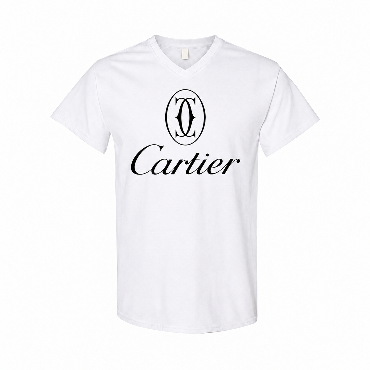 Men's Cartier Cotton V-Neck T-Shirt - white with small tear-away neck tag