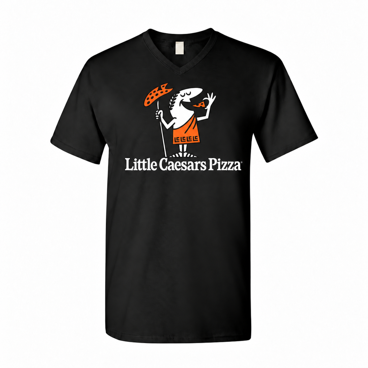 Men's Little Caesars Cotton V-Neck T-Shirt - black with small tear-away neck tag