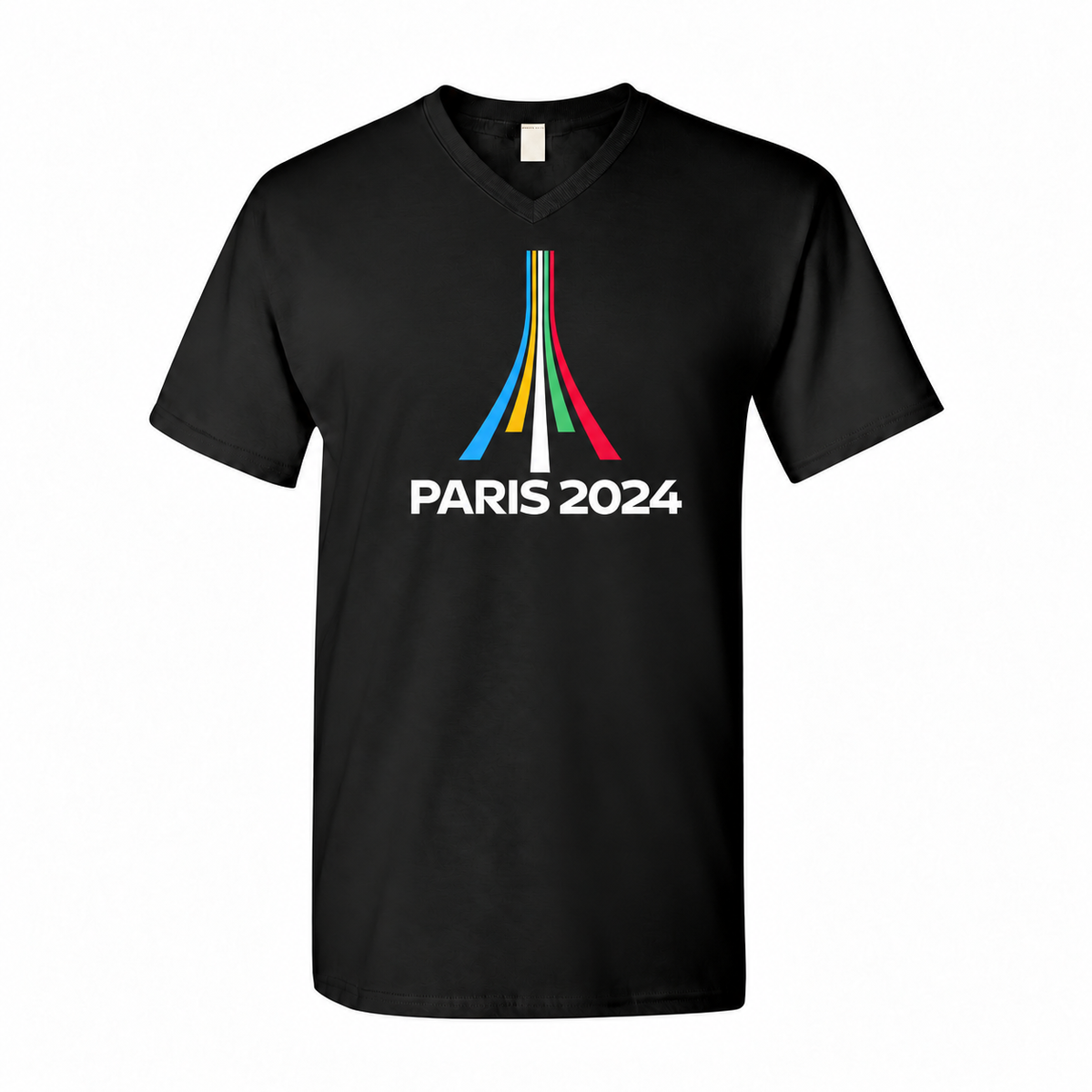 Men's Paris 2024 Olympics Cotton V-Neck T-Shirt - black with small tear-away neck tag