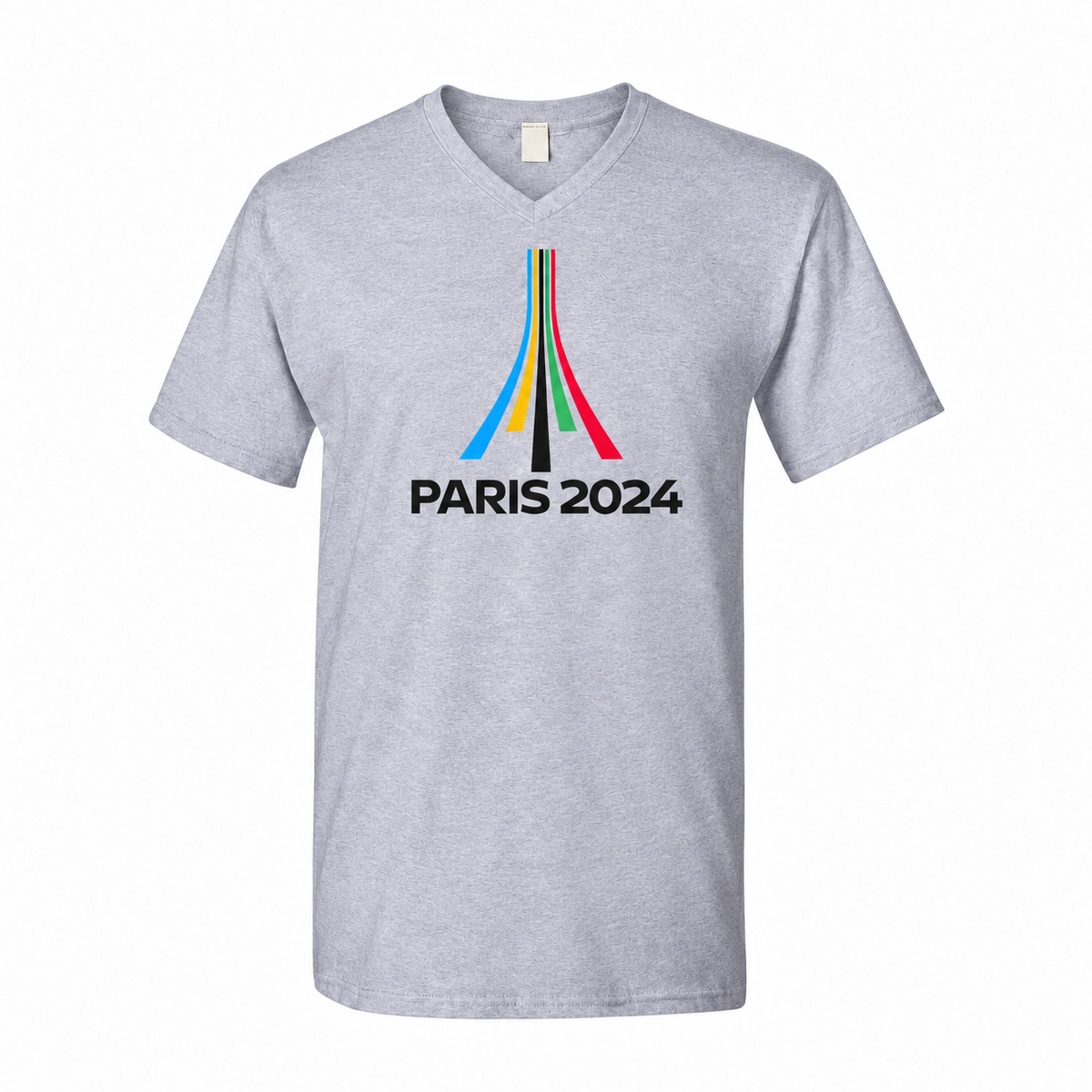 Men's Paris 2024 Olympics Cotton V-Neck T-Shirt - gray with small tear-away neck tag