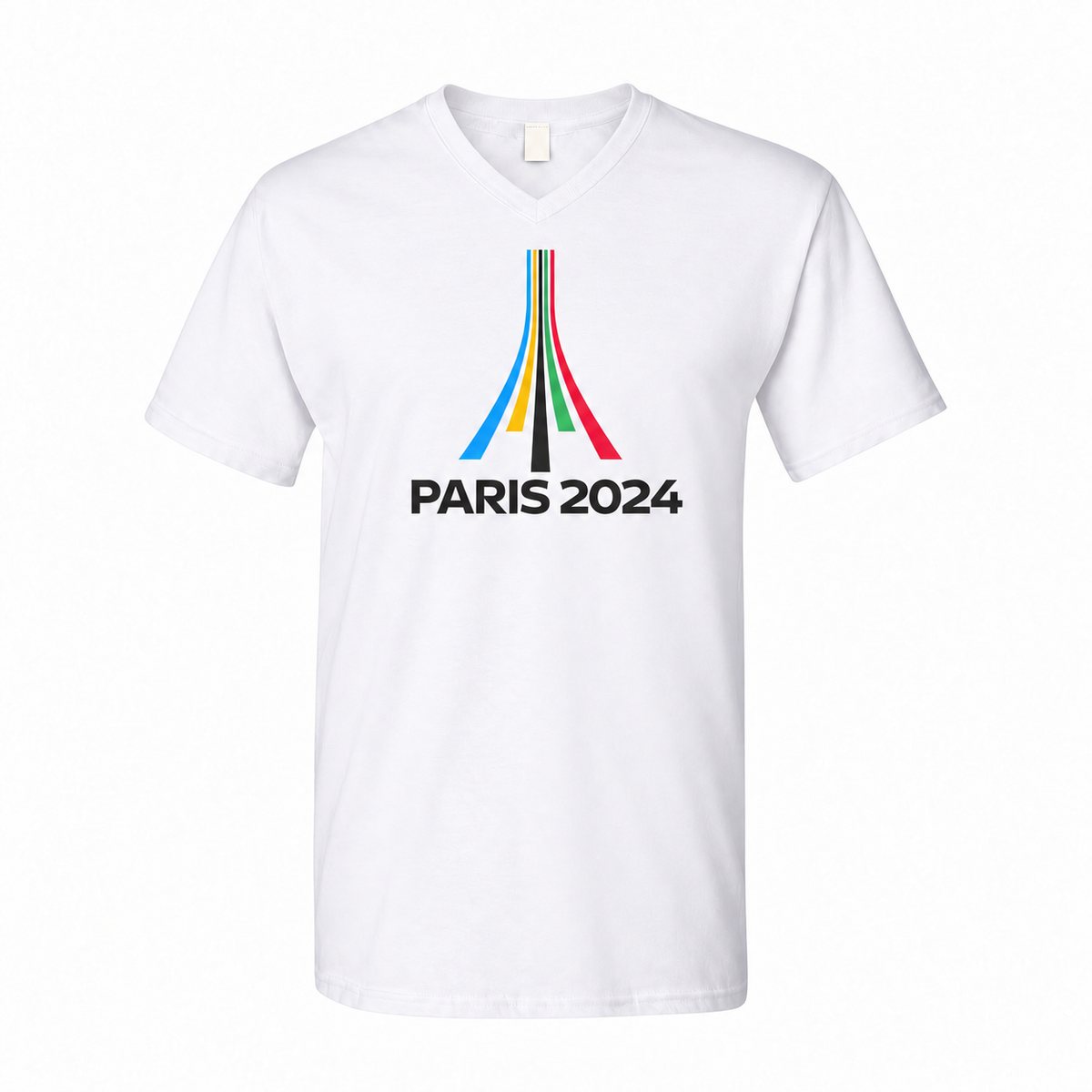 Men's Paris 2024 Olympics Cotton V-Neck T-Shirt - white with small tear-away neck tag