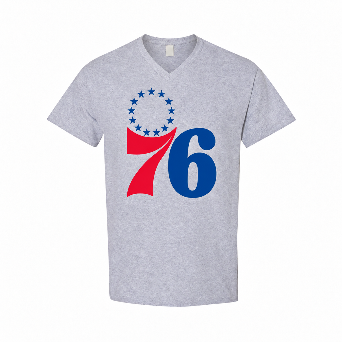 Men's Philadelphia 76ers Cotton V-Neck T-Shirt - gray with small tear-away neck tag