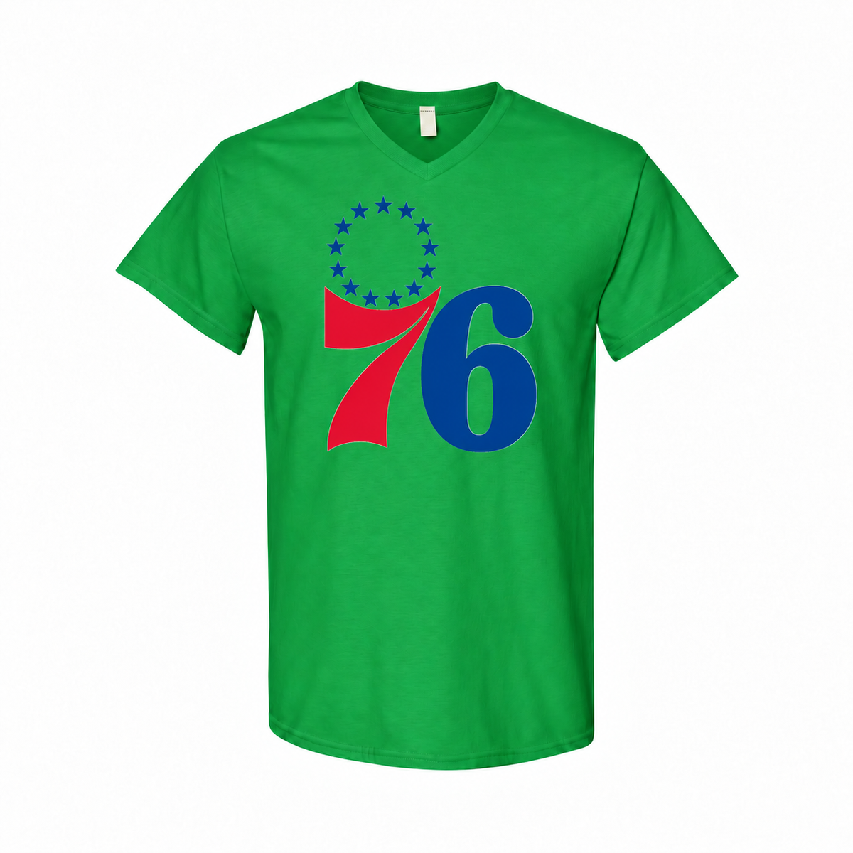 Men's Philadelphia 76ers Cotton V-Neck T-Shirt - green with small tear-away neck tag