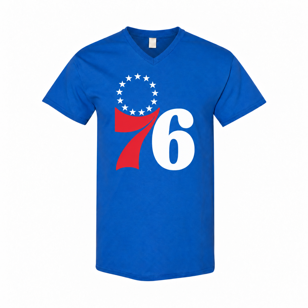 Men's Philadelphia 76ers Cotton V-Neck T-Shirt - royal blue with small tear-away neck tag