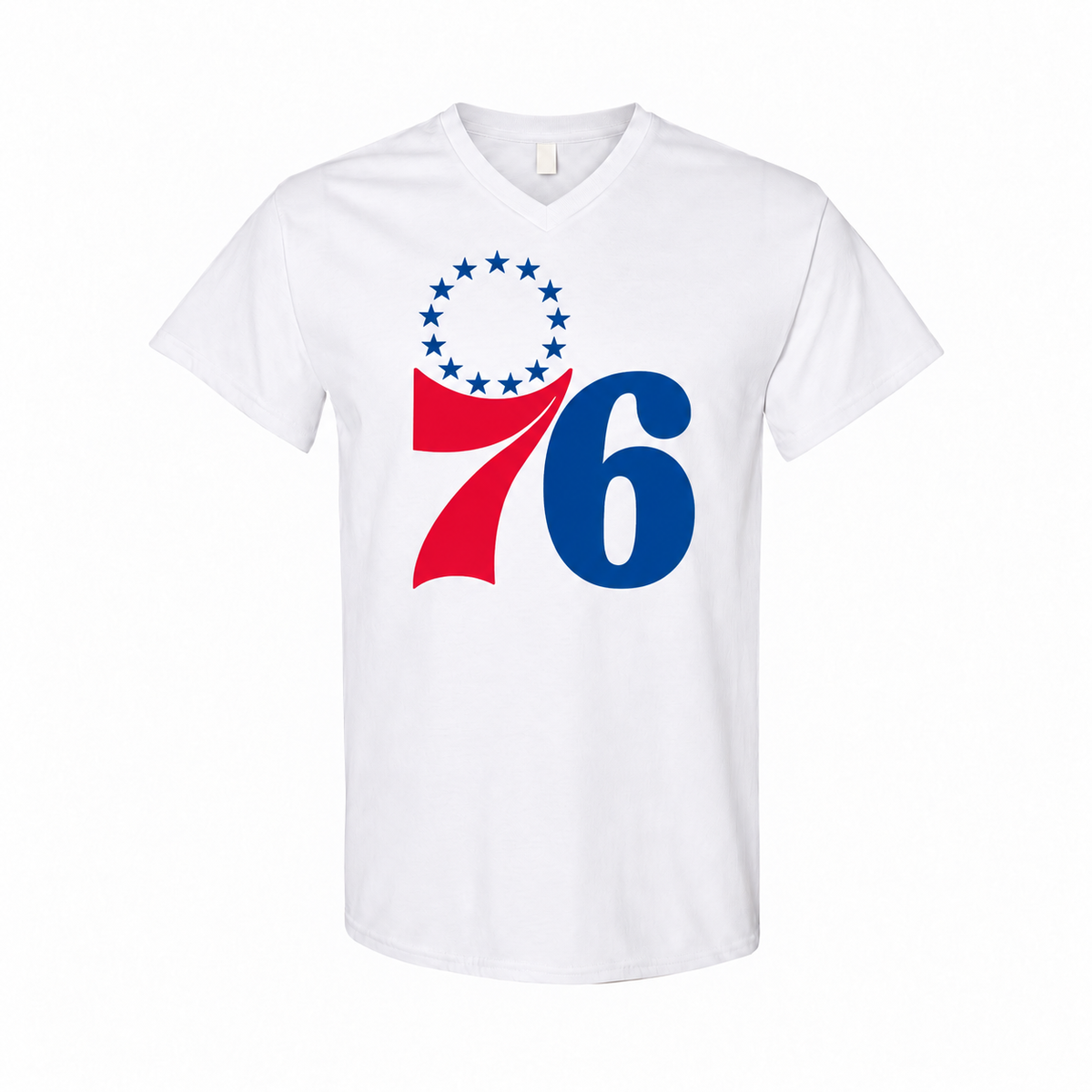 Men's Philadelphia 76ers Cotton V-Neck T-Shirt - white with small tear-away neck tag