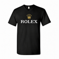 Men's Rolex cotton V-neck T-shirt in black, gold crown and contrasting white wordmark