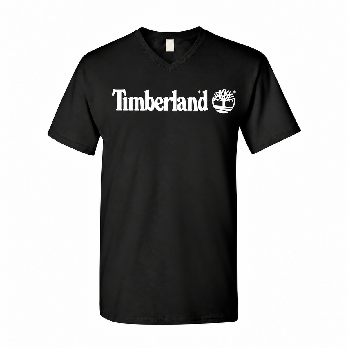 Men's Timberland Cotton V-Neck T-Shirt - black with small tear-away neck tag