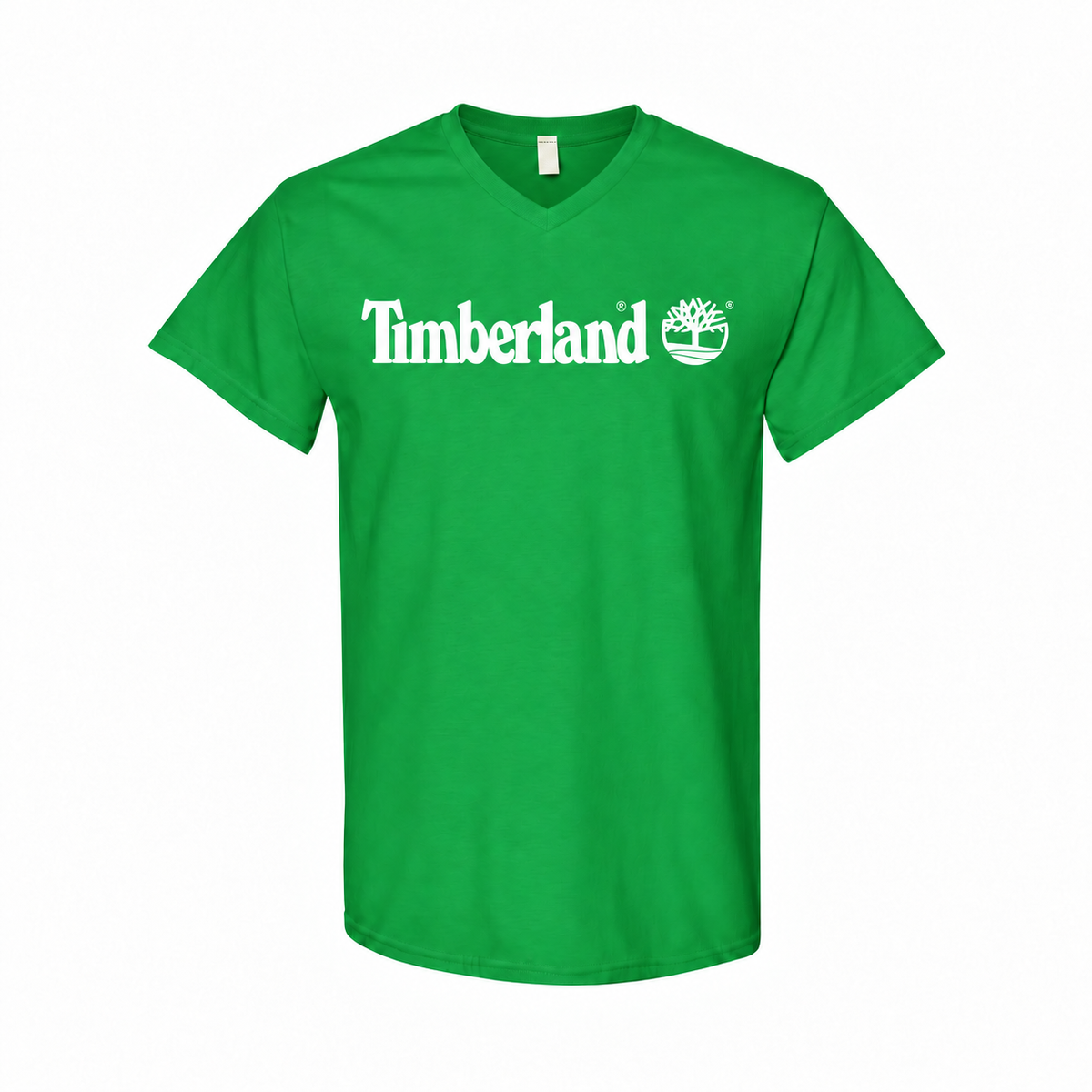 Men's Timberland Cotton V-Neck T-Shirt - green with small tear-away neck tag