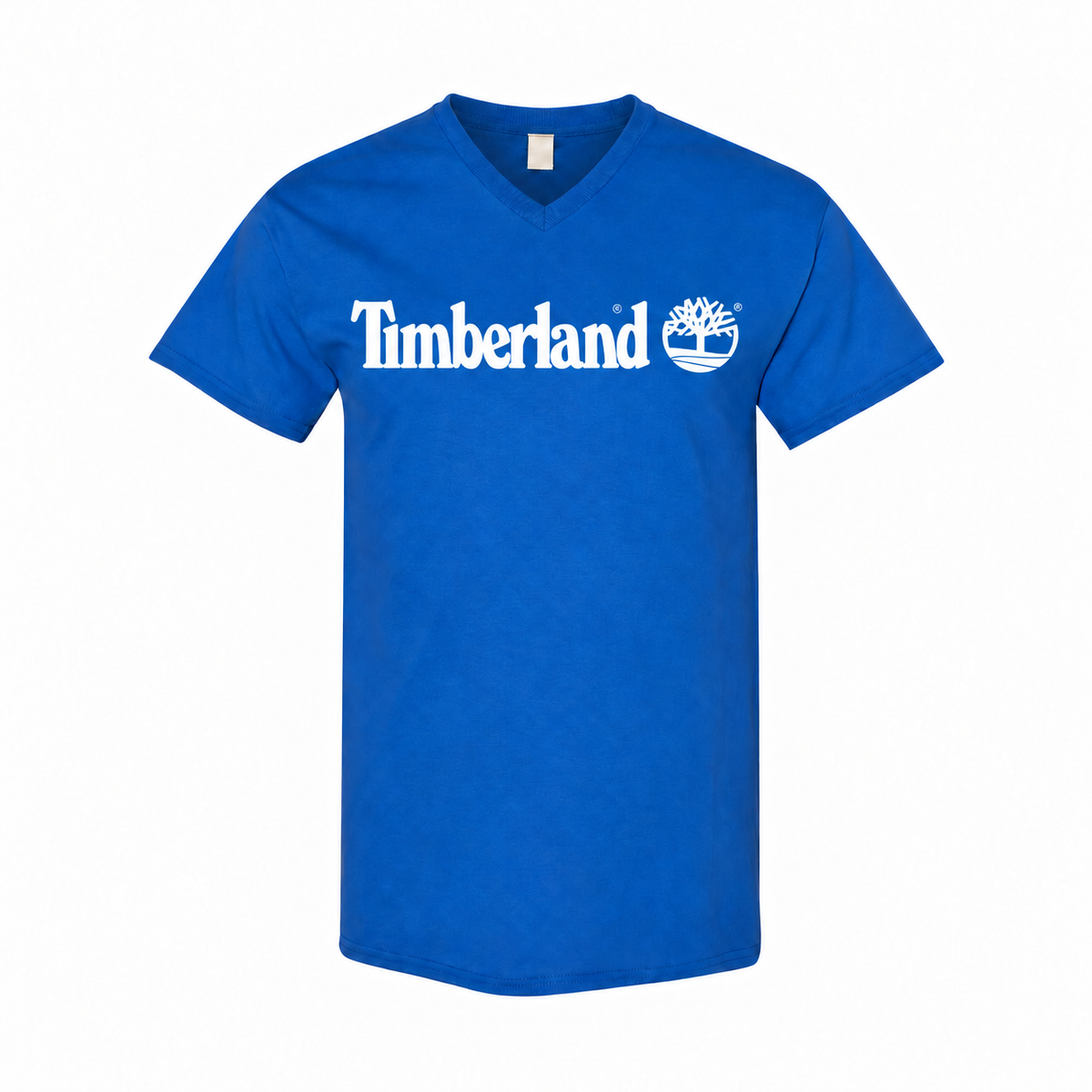 Men's Timberland Cotton V-Neck T-Shirt - royal blue with small tear-away neck tag