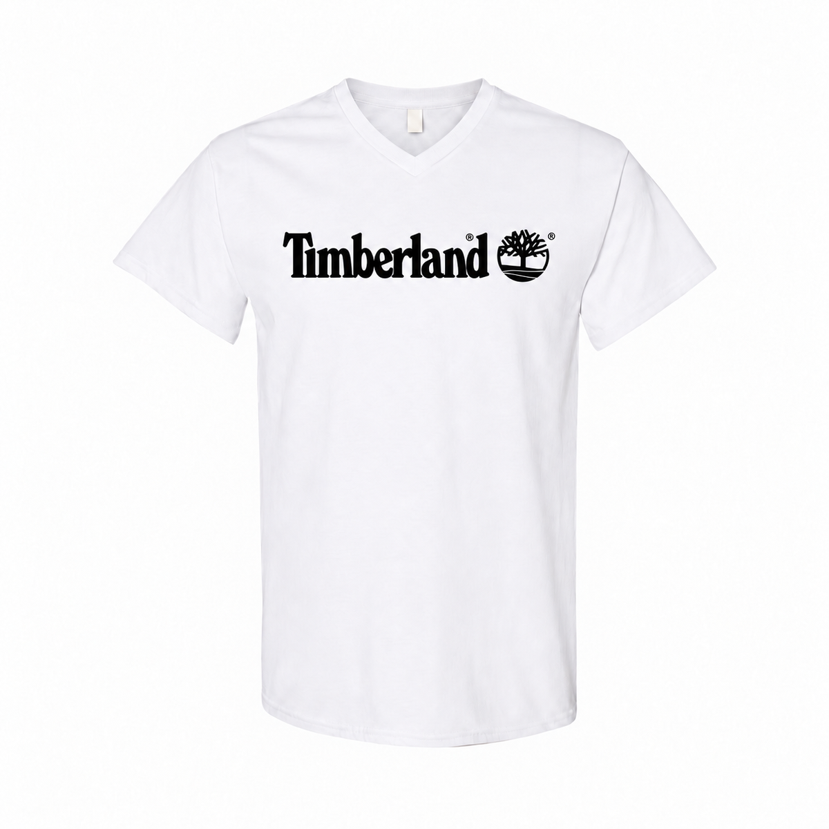 Men's Timberland Cotton V-Neck T-Shirt - white with small tear-away neck tag