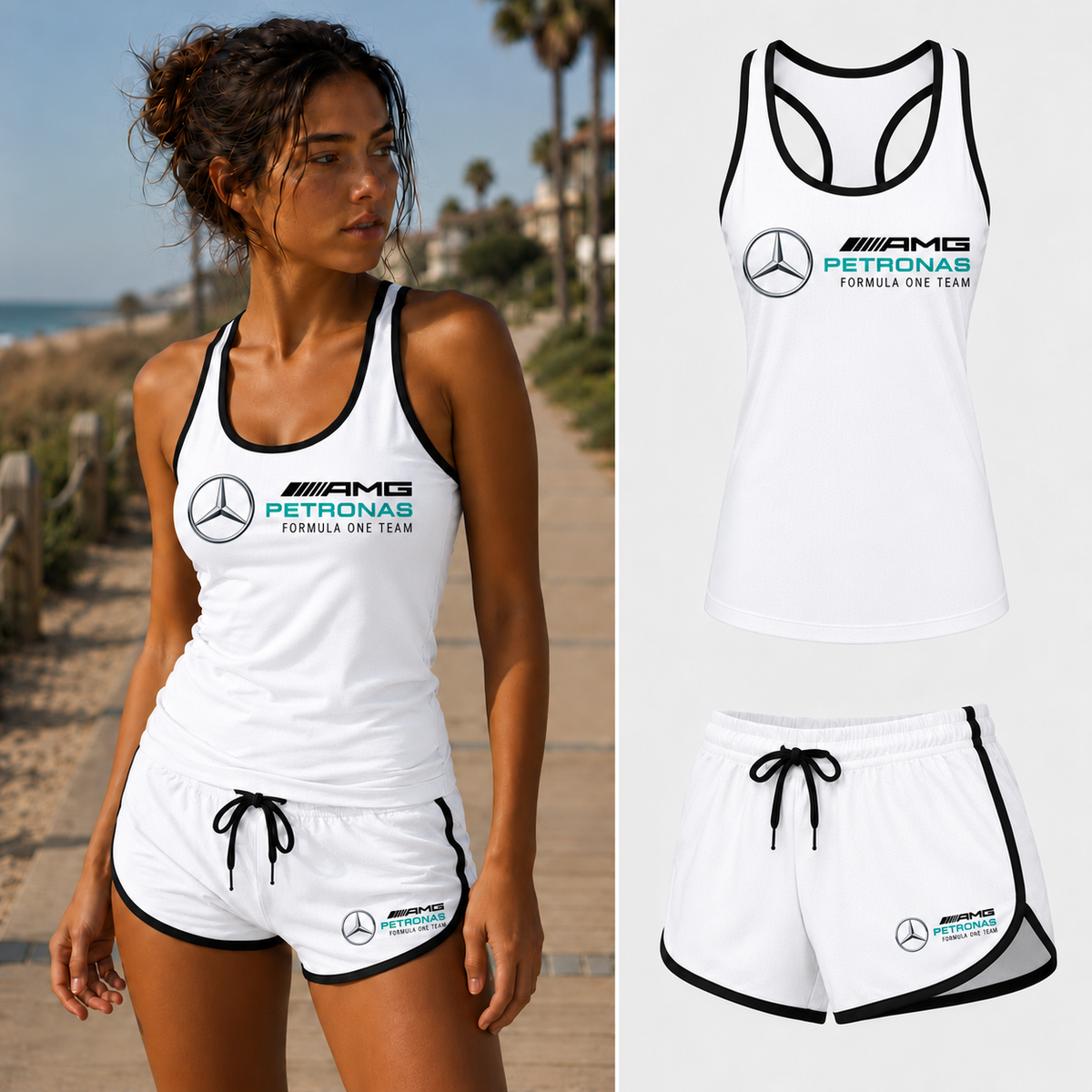 Women's Mercedes AMG Petronas Formula One Team Tank Top and Shorts Set, White
