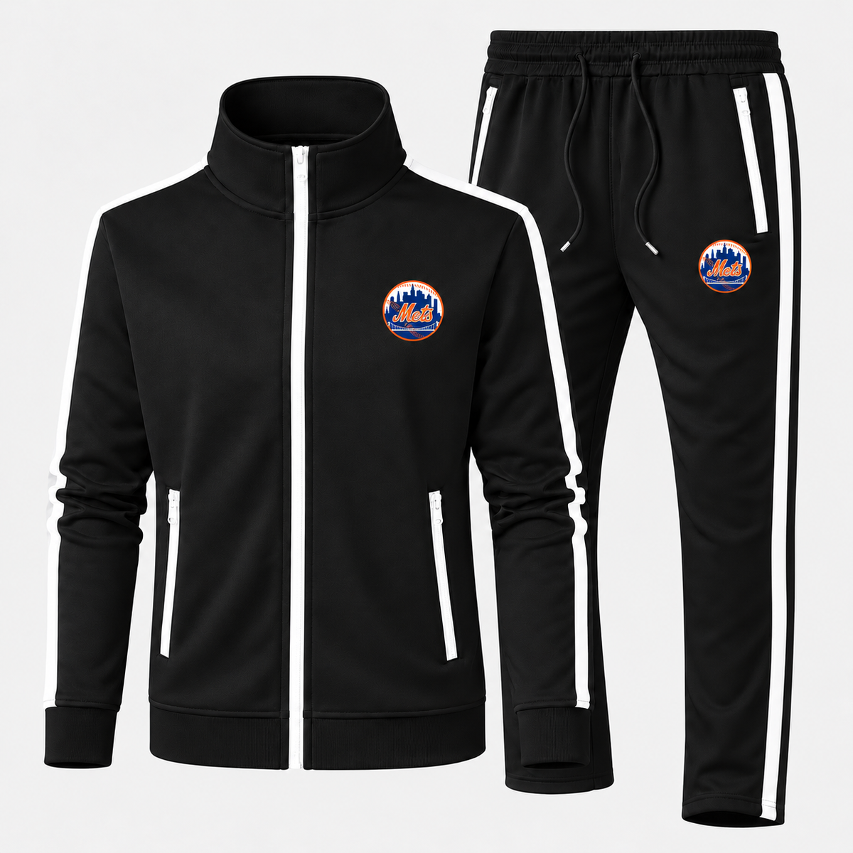 New York Mets roundel Dri-Fit Tracksuit in Black, updated style with contrast zippered pockets