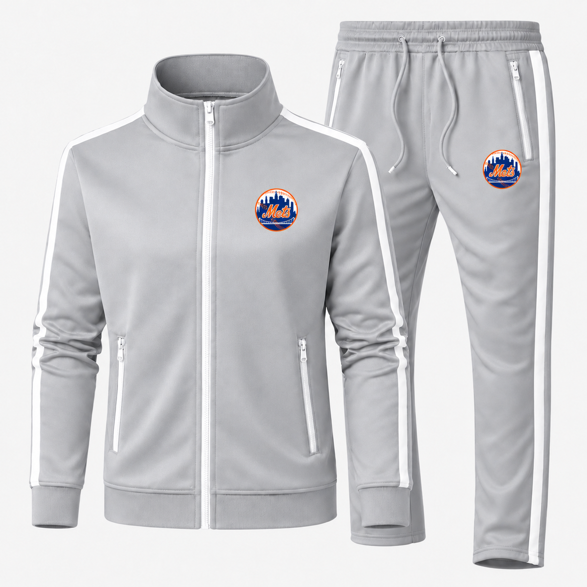 New York Mets roundel Dri-Fit Tracksuit in Gray, updated style with contrast zippered pockets