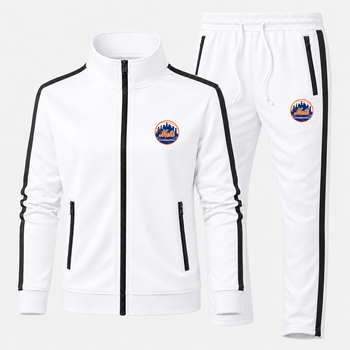 New York Mets roundel Dri-Fit Tracksuit in White, updated style with contrast zippered pockets
