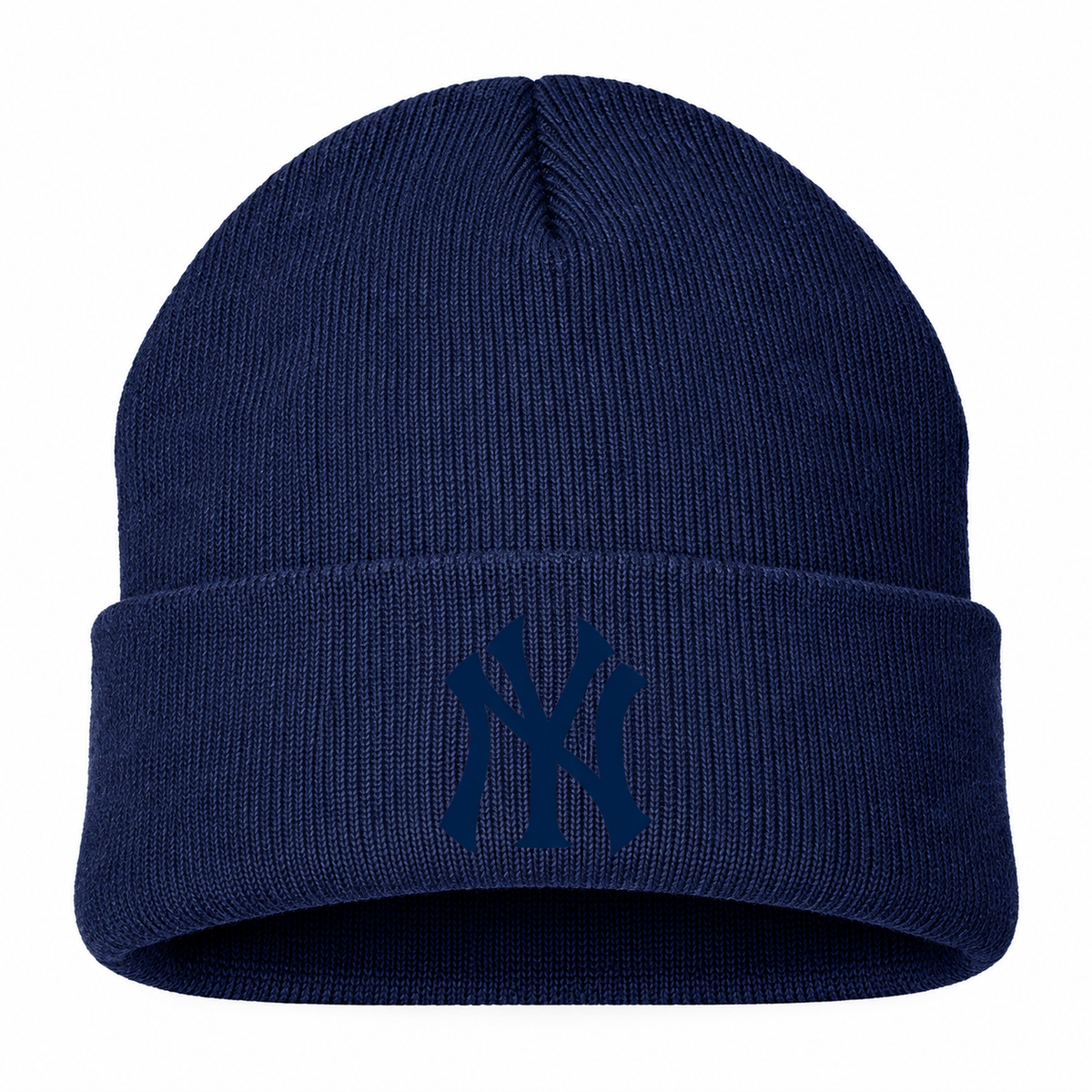 Navy New York Yankees beanie hat - front view