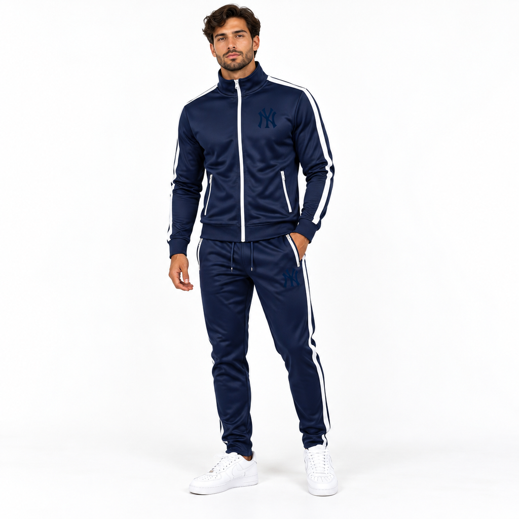 Navy New York Yankees dri-fit tracksuit - model wearing view