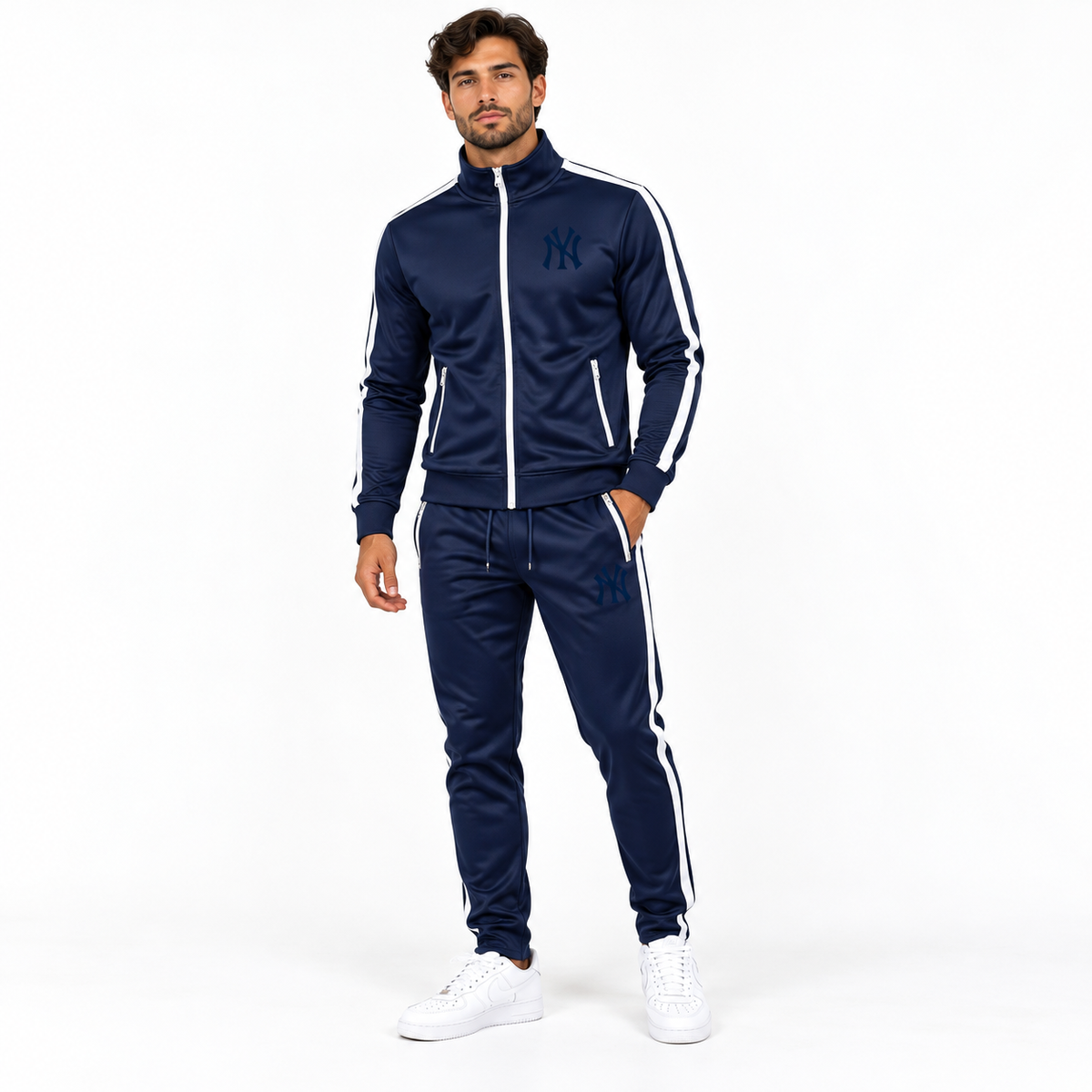 Navy New York Yankees dri-fit tracksuit - model wearing view