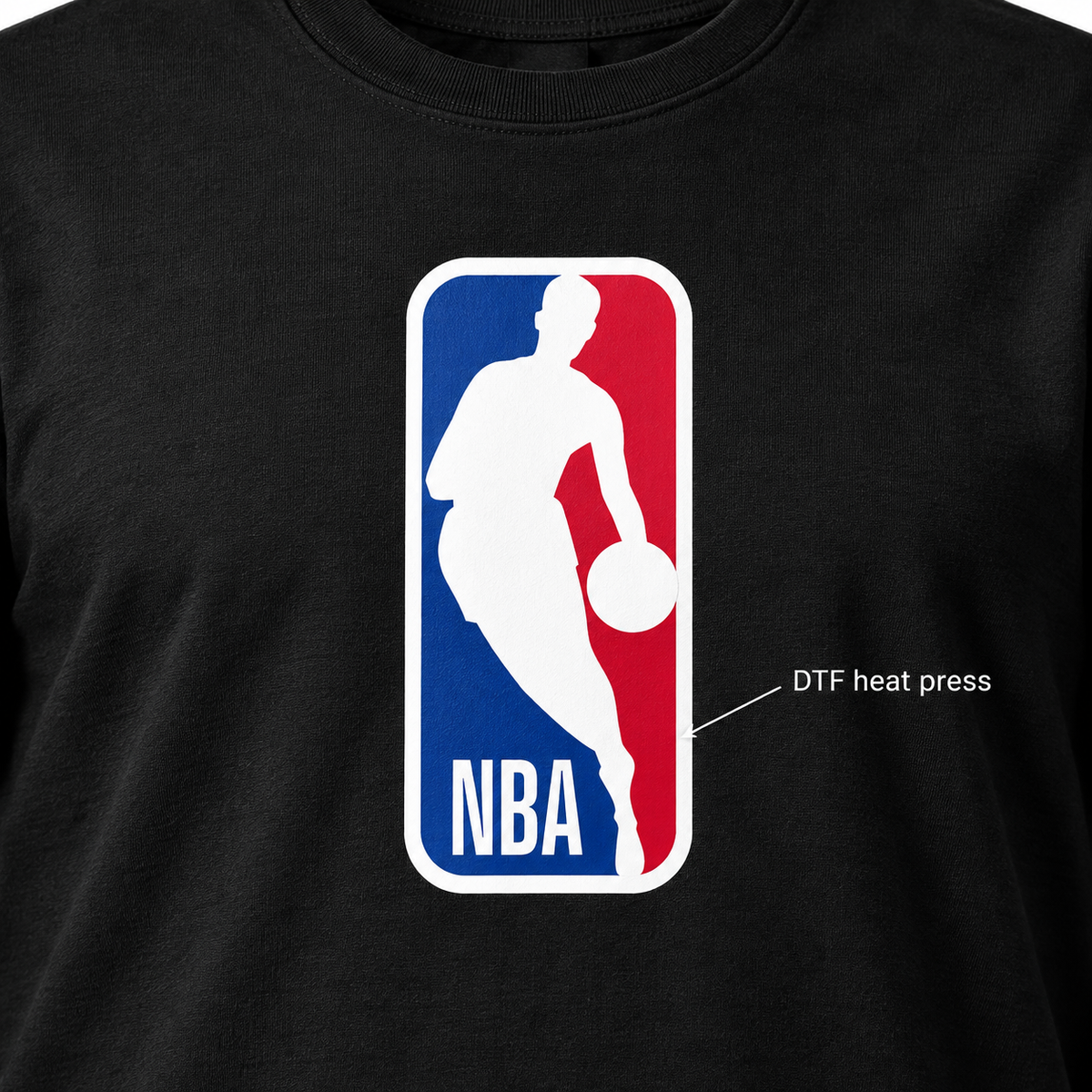 Black - DTF Heat Press Detail - Men's NBA Cotton T-Shirt