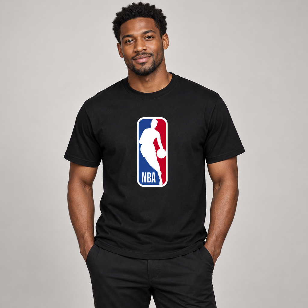 Black - Model View - Men's NBA Cotton T-Shirt
