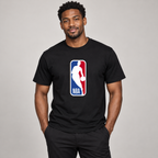 Black - Model View - Men's NBA Cotton T-Shirt