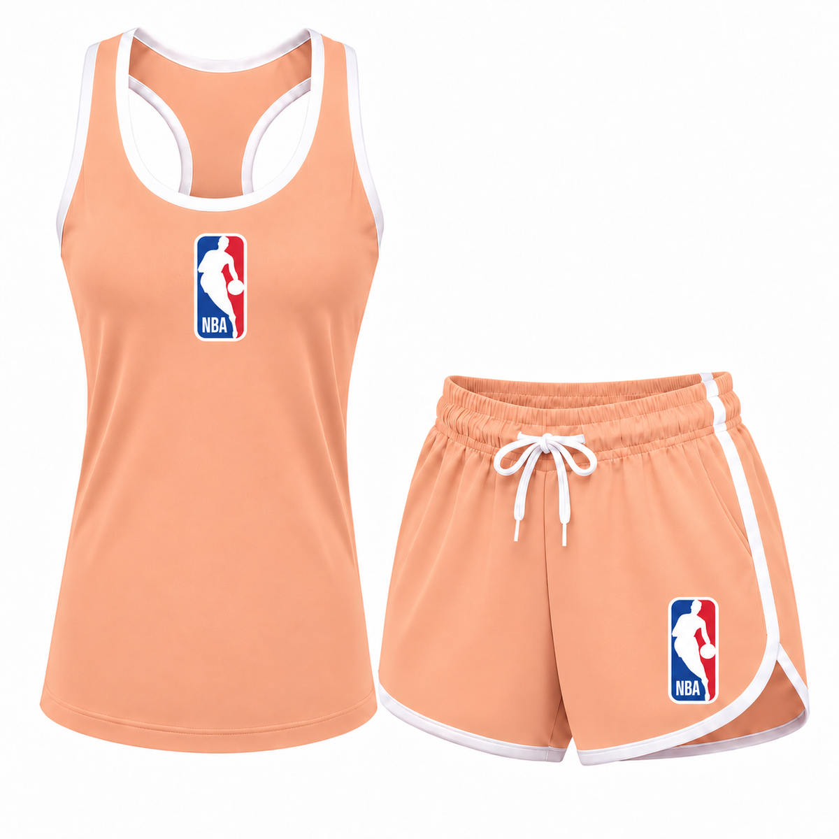 Women's NBA tank top and shorts set, Peach