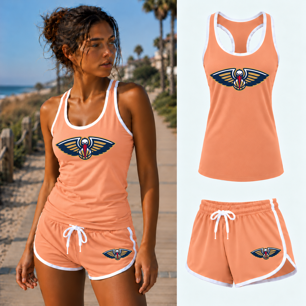 New Orleans Pelicans women's tank top and shorts set in Peach