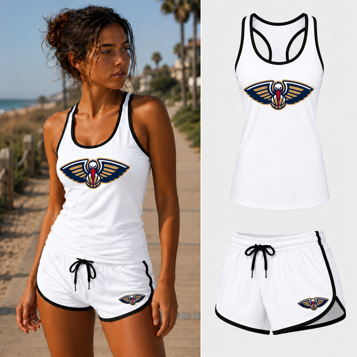 New Orleans Pelicans women's tank top and shorts set in White