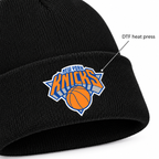 Black - DTF Heat Press Detail - New York Knicks Beanie Hat
