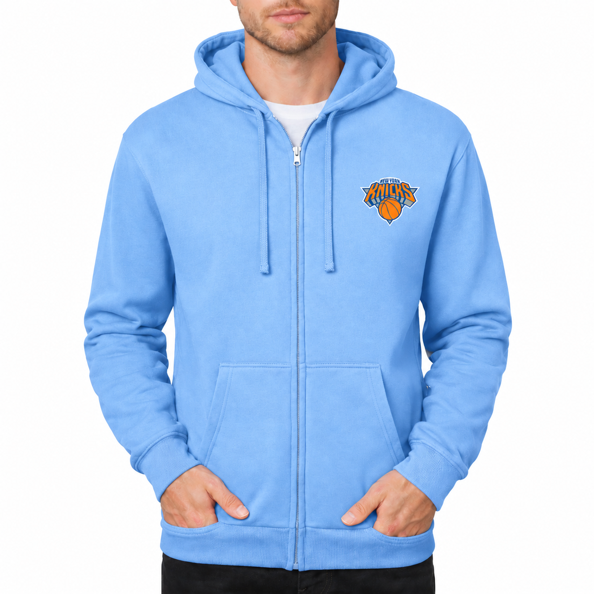 Men's New York Knicks Zipper Hoodie - Sky Blue