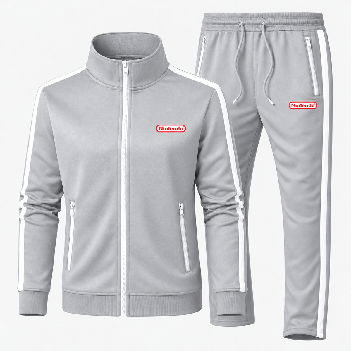 Nintendo Dri-Fit Tracksuit in Gray, updated style with contrast zippered pockets