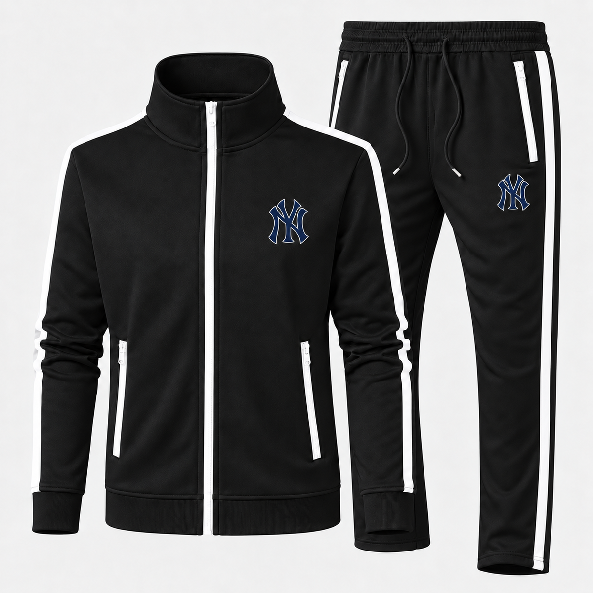 New York NY Yankees Baseball Dri-Fit TrackSuit in Black, updated tracksuit with contrast zip pockets