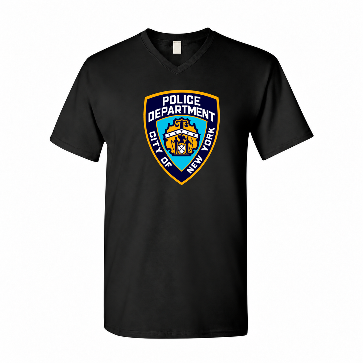 Men's NYPD Cotton V-Neck T-Shirt, Black, original NYPD crest