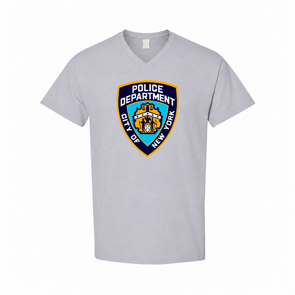 Men's NYPD Cotton V-Neck T-Shirt, Gray, original NYPD crest