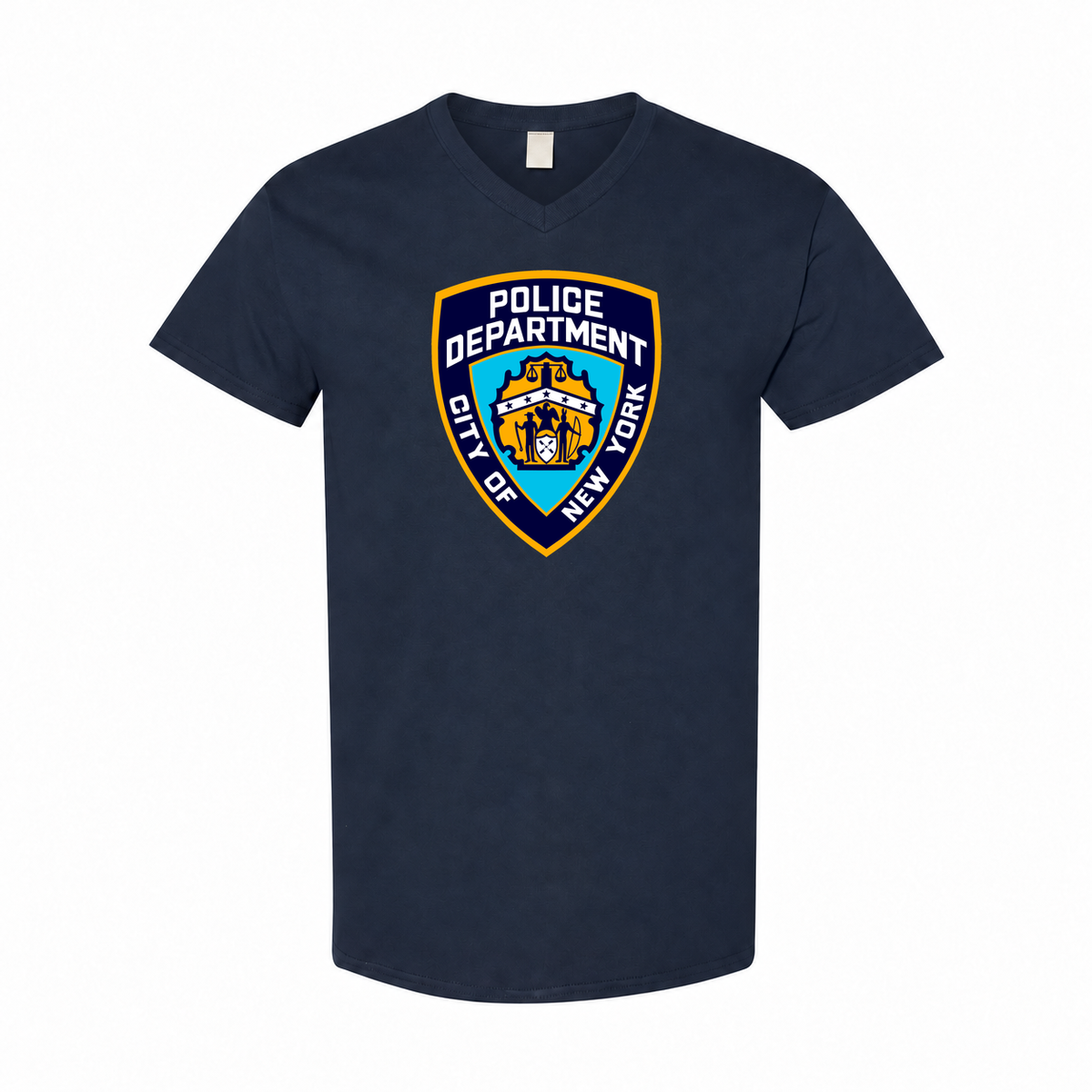 Men's NYPD Cotton V-Neck T-Shirt, Navy, original NYPD crest