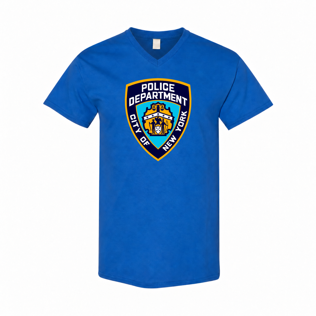 Men's NYPD Cotton V-Neck T-Shirt, Royal Blue, original NYPD crest