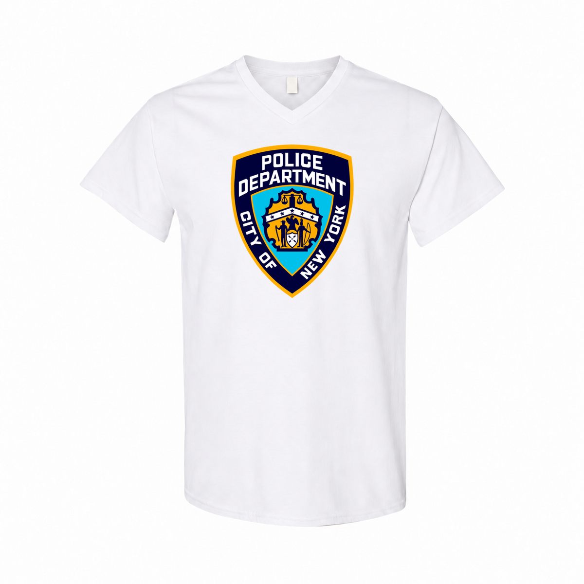 Men's NYPD Cotton V-Neck T-Shirt, White, original NYPD crest