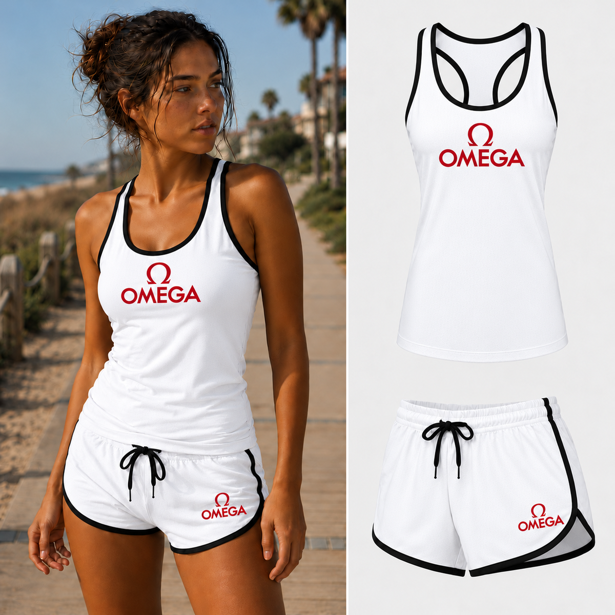 Women's Omega tank top and shorts set in White