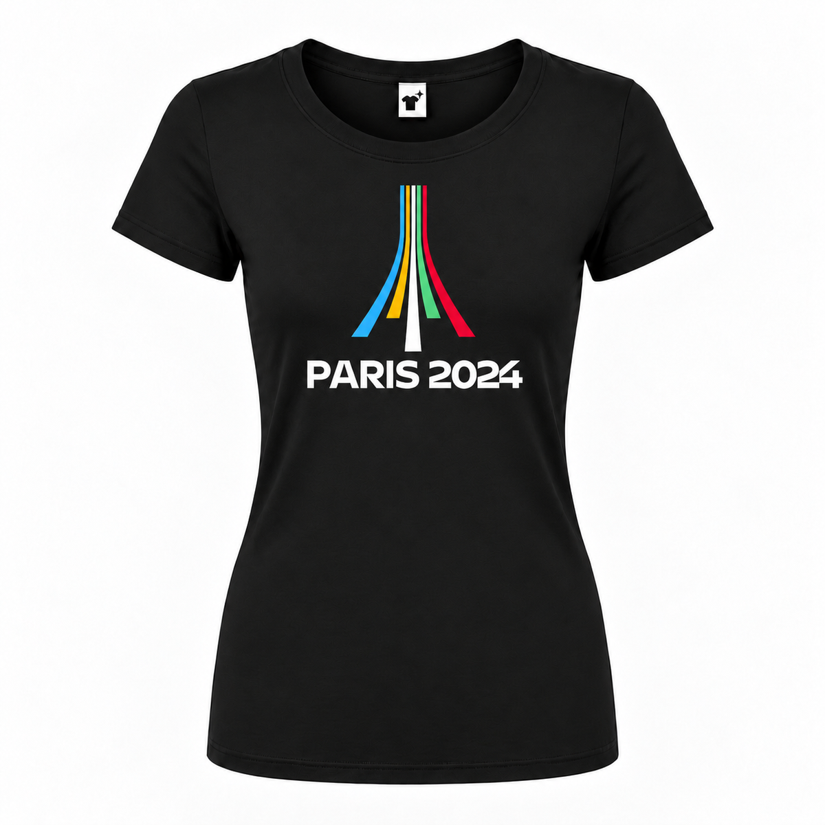 Women's Paris 2024 Olympics Round Neck T-Shirt, Black