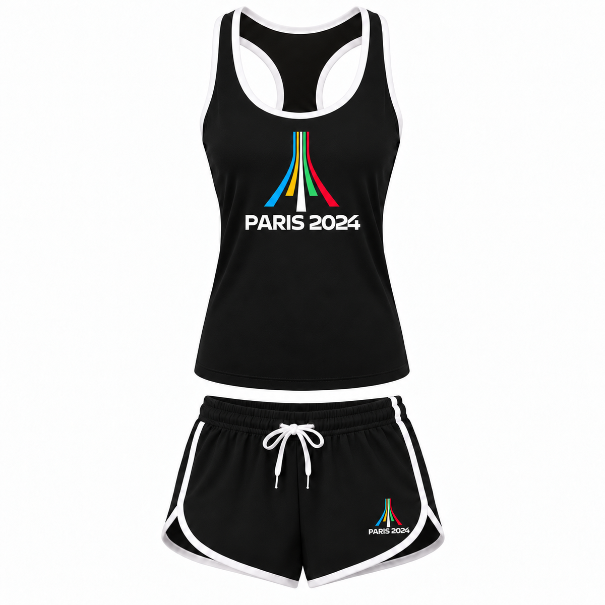 Women's Paris 2024 Olympics Tank Top and Shorts Set, Black
