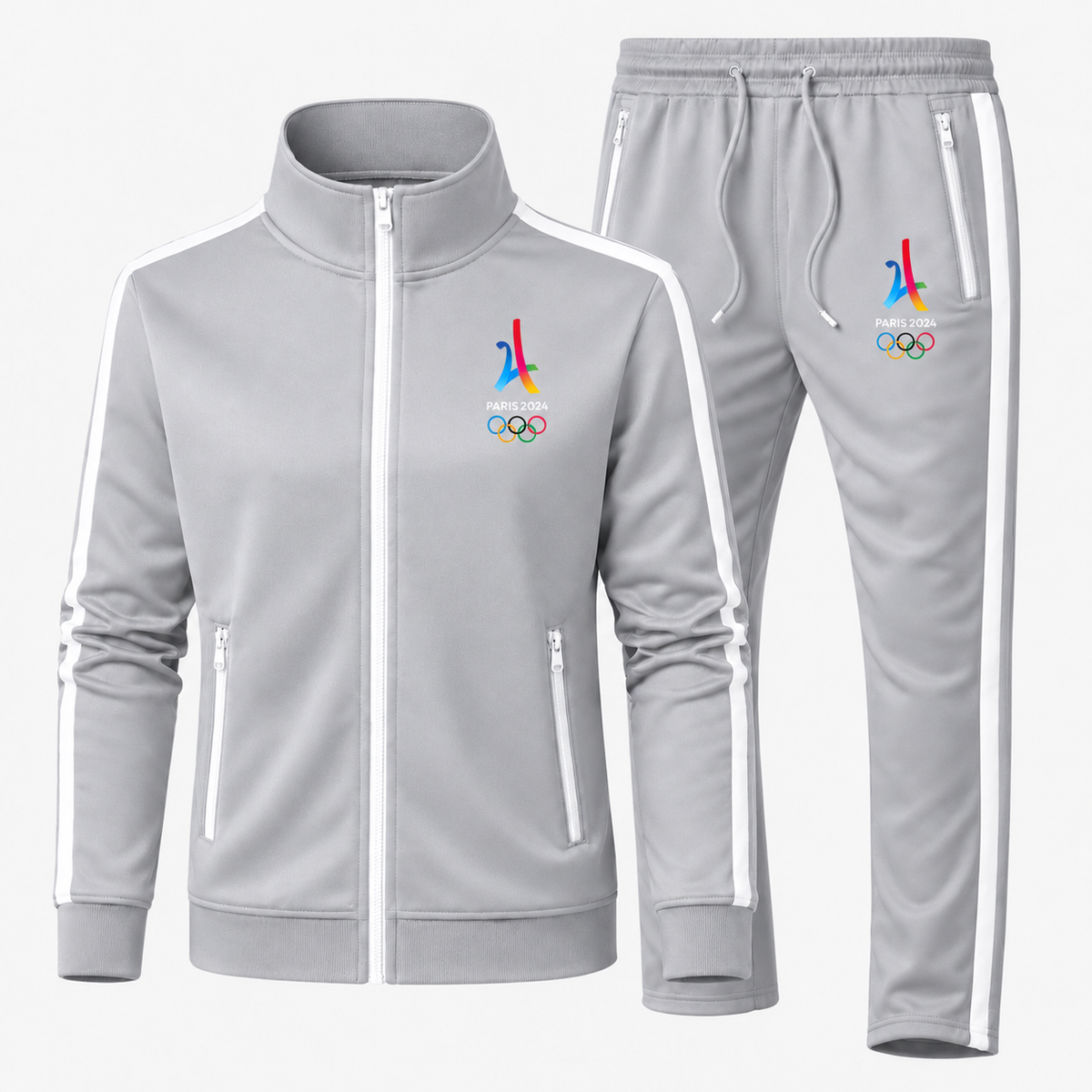 Paris 2024 multicolor with rings Dri-Fit Tracksuit in Gray, new style with contrast zippered pockets
