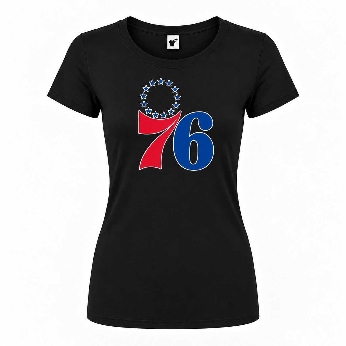 Women's Philadelphia 76ers Round Neck T-Shirt, Black