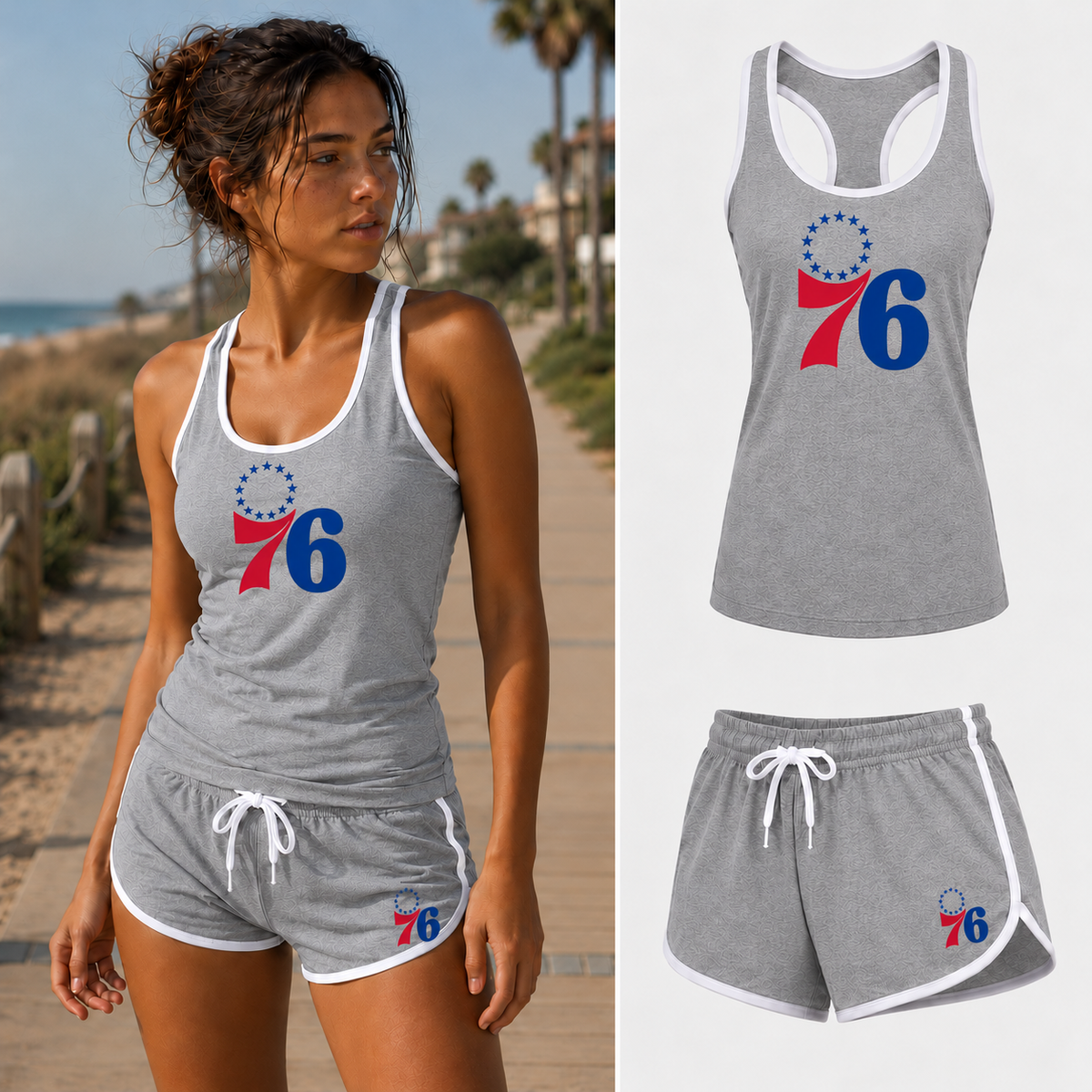 Women's Philadelphia 76ers Tank Top and Shorts Set, Gray
