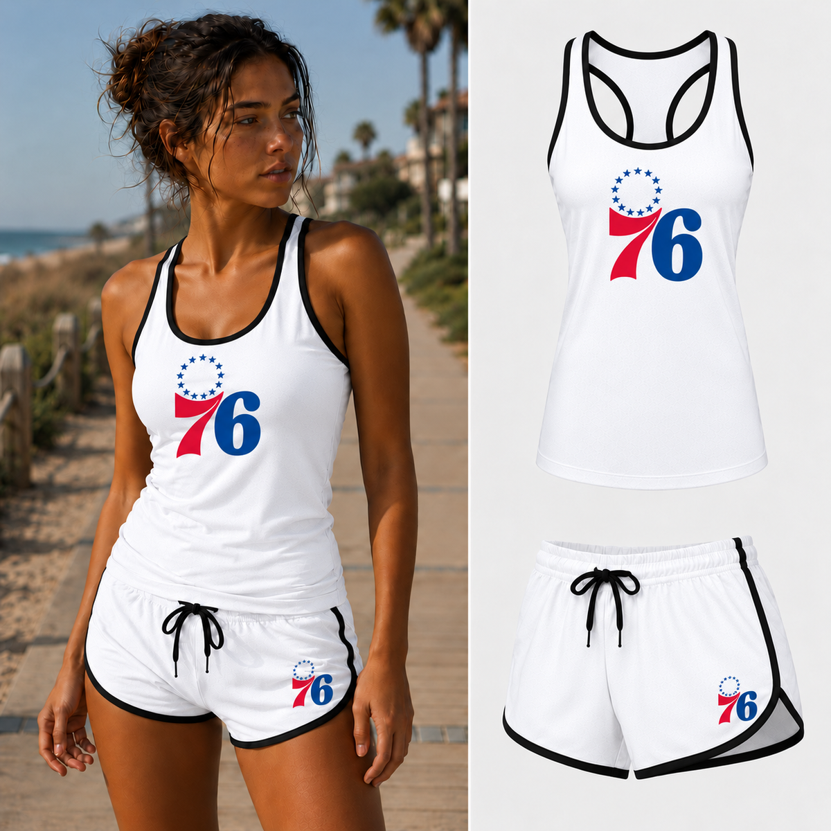 Women's Philadelphia 76ers Tank Top and Shorts Set, White