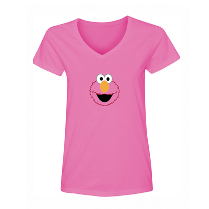 Women's Sesame Street Elmo Face  V Neck T-Shirt