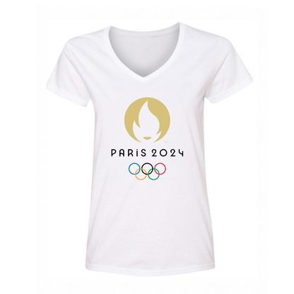 Women's New Olympics 2024 Paris Logo  V Neck T-Shirt