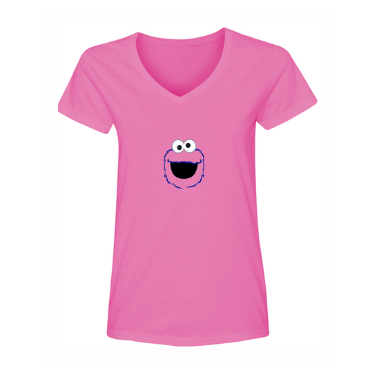 Women's Sesame Street Cookie Monster face V Neck T-Shirt