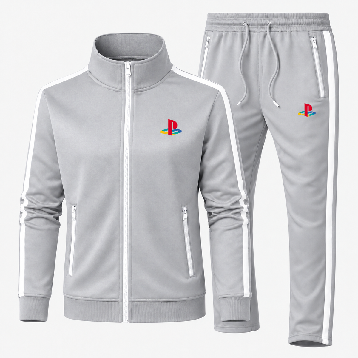 Classic multicolor PlayStation Dri-Fit Tracksuit in Gray, updated style with contrast zippered pockets
